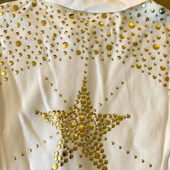 Escada Woman’s White & Gold Studded Cropped Jacket Full Double Zipper. Size 4. - Picture 7 of 8